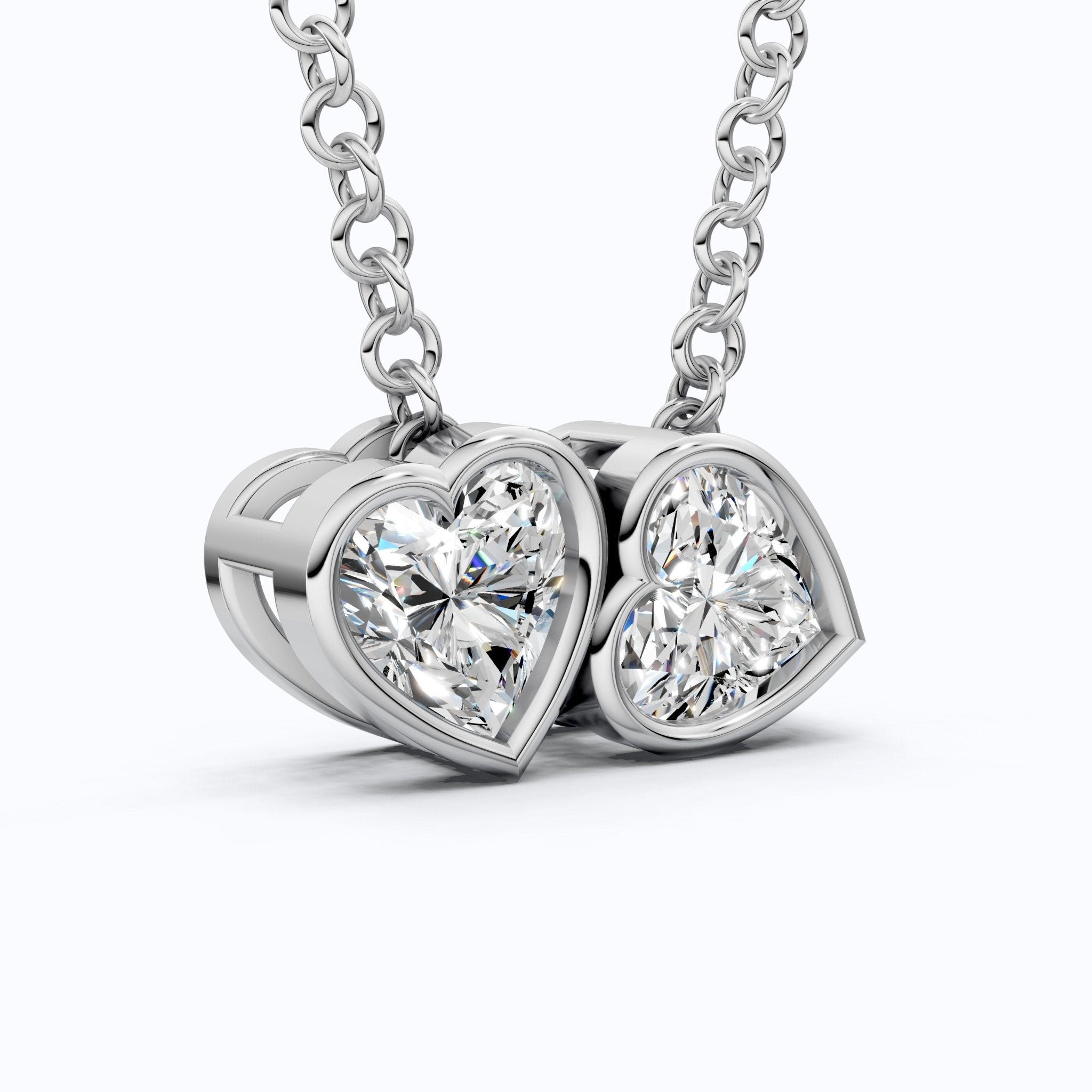 Interlocking Heart Diamond Bezel Two Stone Pendant in Lab Grown Diamond - 14k Solid Gold, 1.00 TCW Heart Cut Lab Created Diamonds, Anniversary Gift For Love - Shoora Designs