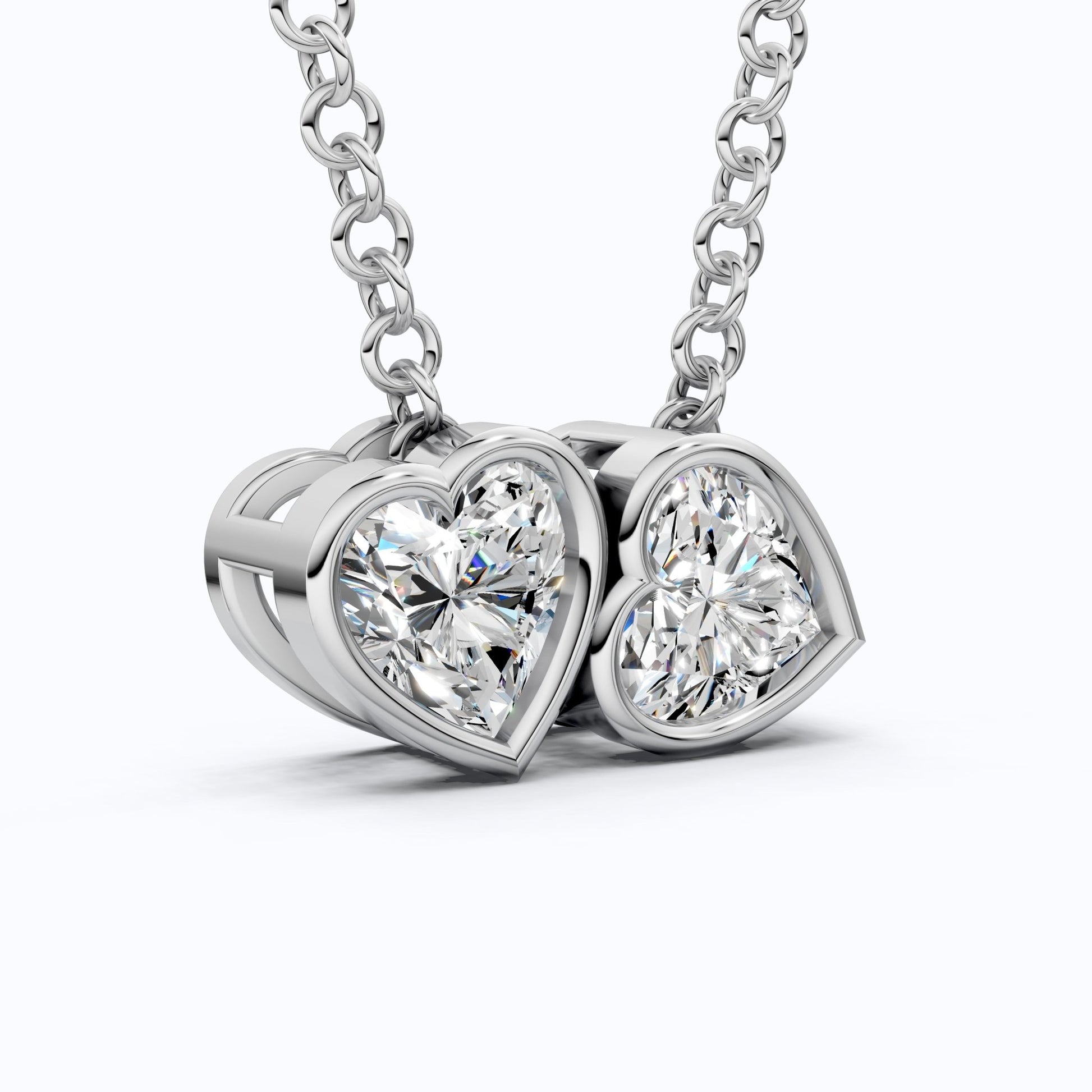 Interlocking Heart Diamond Bezel Two Stone Pendant in Lab Grown Diamond - 14k Solid Gold, 1.00 TCW Heart Cut Lab Created Diamonds, Anniversary Gift For Love - Shoora Designs