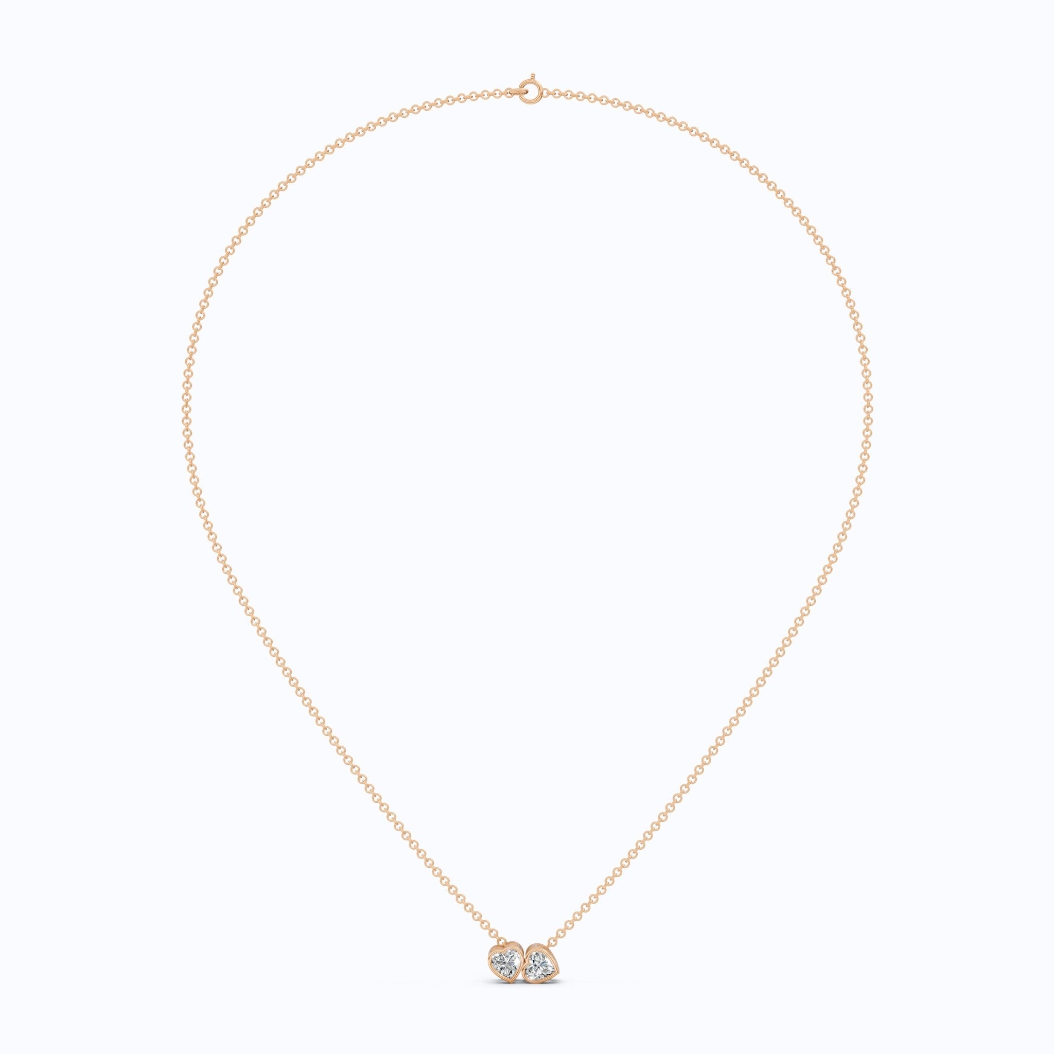 Interlocking Heart Diamond Bezel Two Stone Pendant in Lab Grown Diamond - 14k Solid Gold, 1.00 TCW Heart Cut Lab Created Diamonds, Anniversary Gift For Love - Shoora Designs