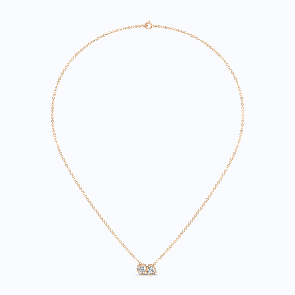 Interlocking Heart Diamond Bezel Two Stone Pendant in Lab Grown Diamond - 14k Solid Gold, 1.00 TCW Heart Cut Lab Created Diamonds, Anniversary Gift For Love - Shoora Designs