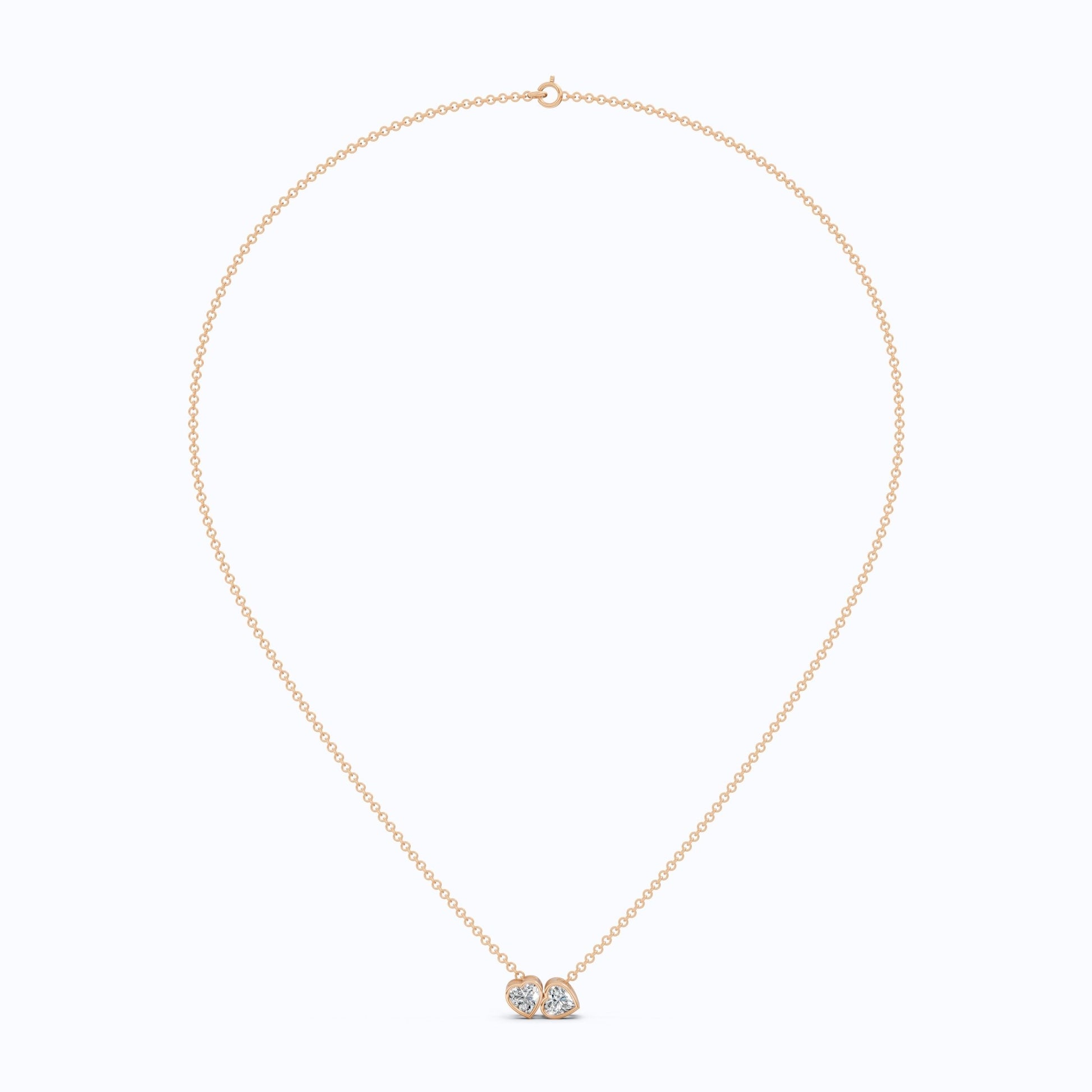 Interlocking Heart Diamond Bezel Two Stone Pendant in Lab Grown Diamond - 14k Solid Gold, 1.00 TCW Heart Cut Lab Created Diamonds, Anniversary Gift For Love - Shoora Designs