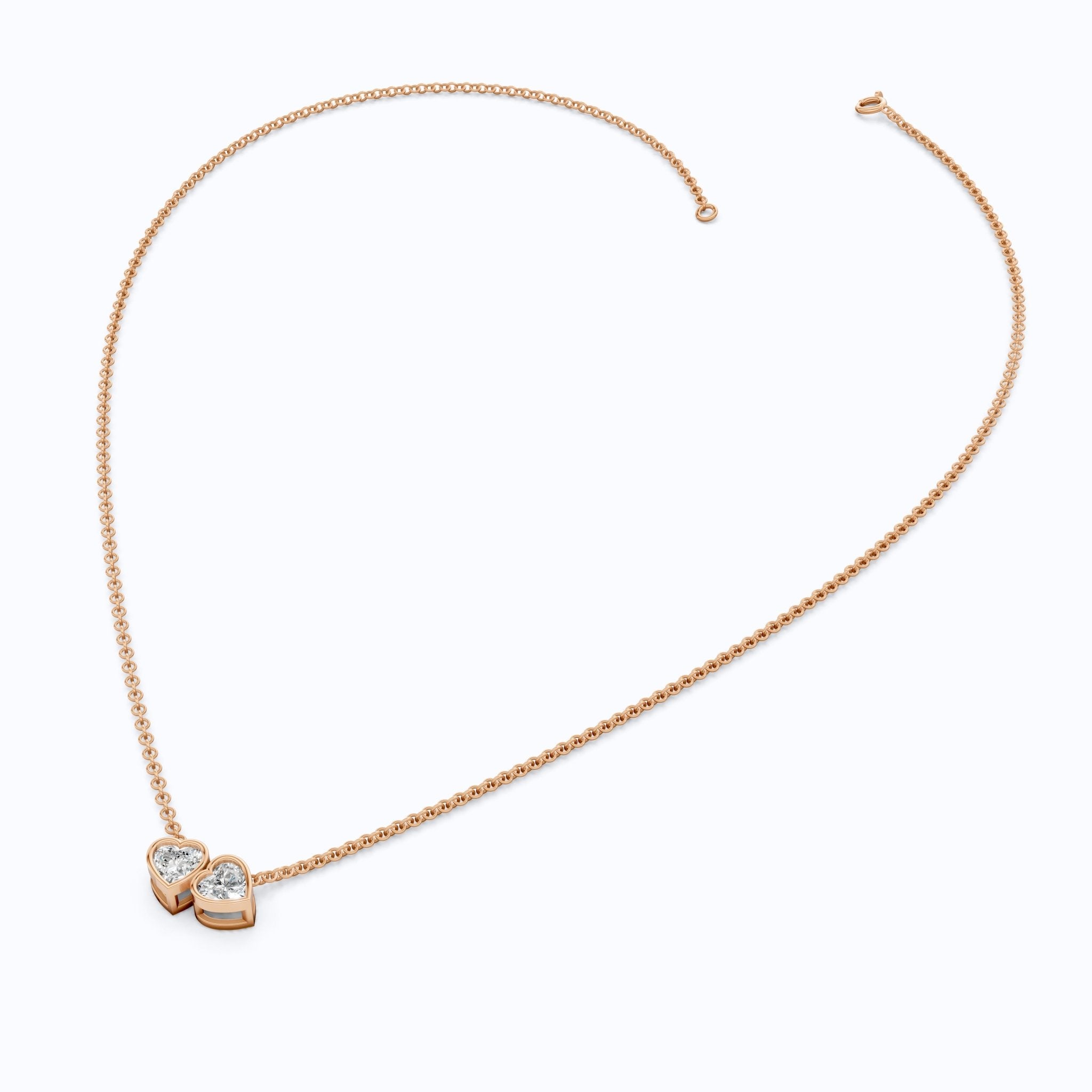 Interlocking Heart Diamond Bezel Two Stone Pendant in Lab Grown Diamond - 14k Solid Gold, 1.00 TCW Heart Cut Lab Created Diamonds, Anniversary Gift For Love - Shoora Designs