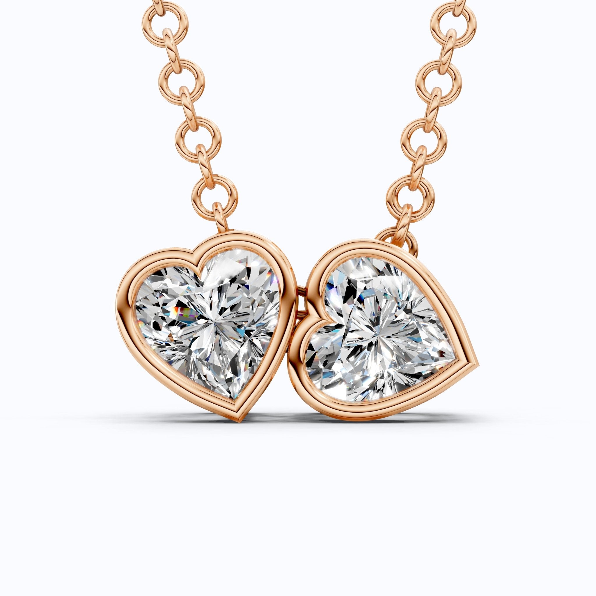 Interlocking Heart Diamond Bezel Two Stone Pendant in Lab Grown Diamond - 14k Solid Gold, 1.00 TCW Heart Cut Lab Created Diamonds, Anniversary Gift For Love - Shoora Designs