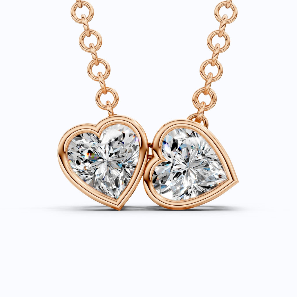 Interlocking Heart Diamond Bezel Two Stone Pendant in Lab Grown Diamond - 14k Solid Gold, 1.00 TCW Heart Cut Lab Created Diamonds, Anniversary Gift For Love - Shoora Designs