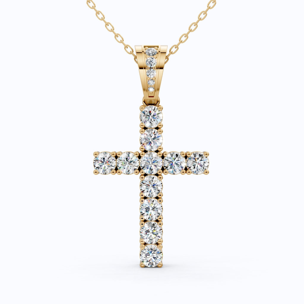 Jesus Christ Cross Diamond Hip - Hop Pendant, Classic Cross Pendant with Round Lab Diamond or Moissanite – Solid 10k/14k Gold or Silver Necklace Religious Gift for Her, Iced Out Jewelry - Shoora Designs