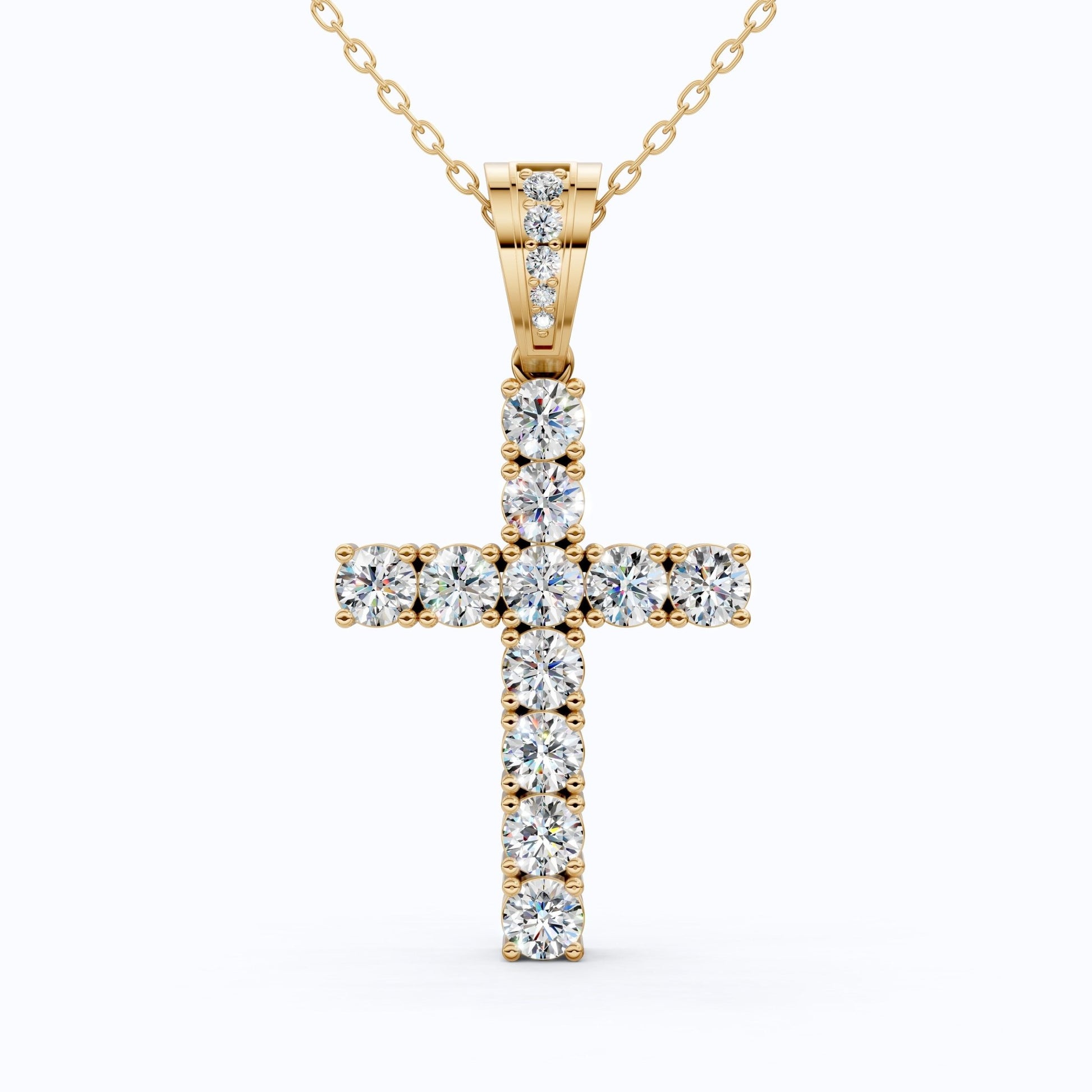 Jesus Christ Cross Diamond Hip - Hop Pendant, Classic Cross Pendant with Round Lab Diamond or Moissanite – Solid 10k/14k Gold or Silver Necklace Religious Gift for Her, Iced Out Jewelry - Shoora Designs