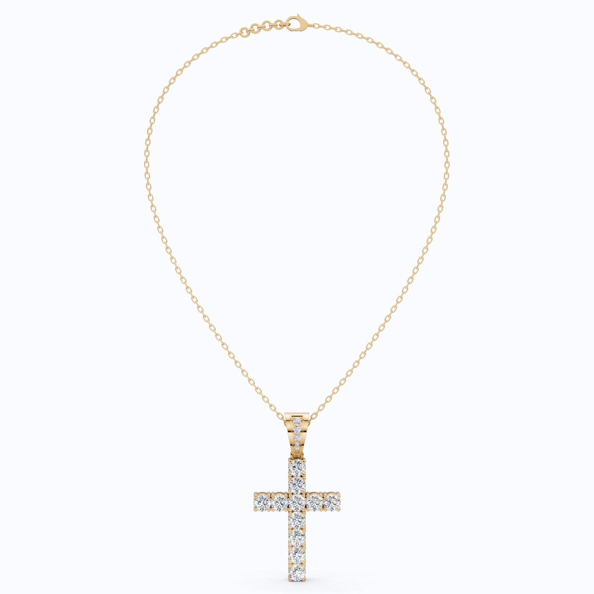 Jesus Christ Cross Diamond Hip - Hop Pendant, Classic Cross Pendant with Round Lab Diamond or Moissanite – Solid 10k/14k Gold or Silver Necklace Religious Gift for Her, Iced Out Jewelry - Shoora Designs