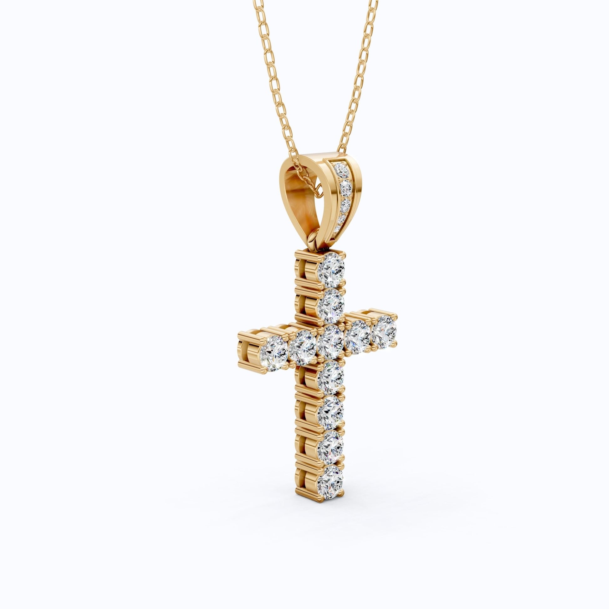 Jesus Christ Cross Diamond Hip - Hop Pendant, Classic Cross Pendant with Round Lab Diamond or Moissanite – Solid 10k/14k Gold or Silver Necklace Religious Gift for Her, Iced Out Jewelry - Shoora Designs