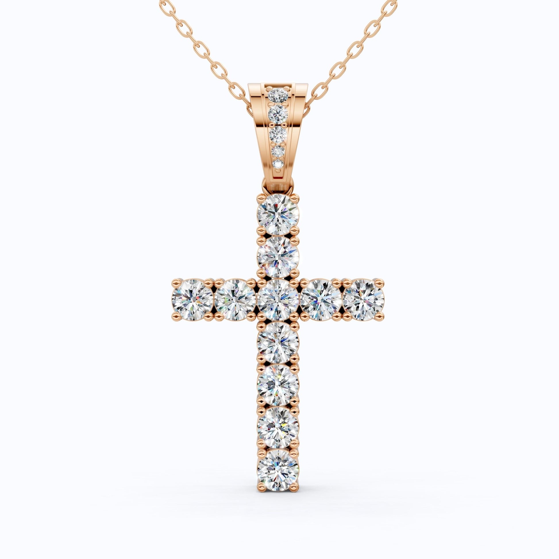 Jesus Christ Cross Diamond Hip - Hop Pendant, Classic Cross Pendant with Round Lab Diamond or Moissanite – Solid 10k/14k Gold or Silver Necklace Religious Gift for Her, Iced Out Jewelry - Shoora Designs