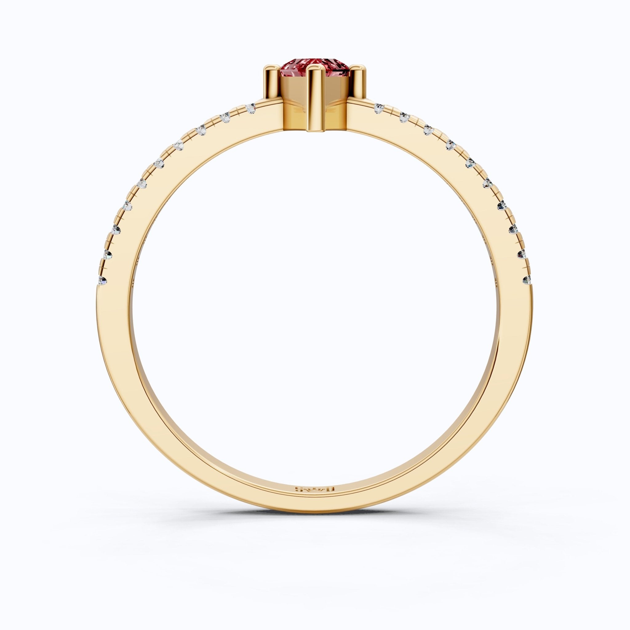 Kite Cut Ruby Gemstone Engagement Ring in 18K Yellow Gold, Diamond Pave Simple Band, Modern Minimalist Ring, Gift for Wife - Shoora Designs