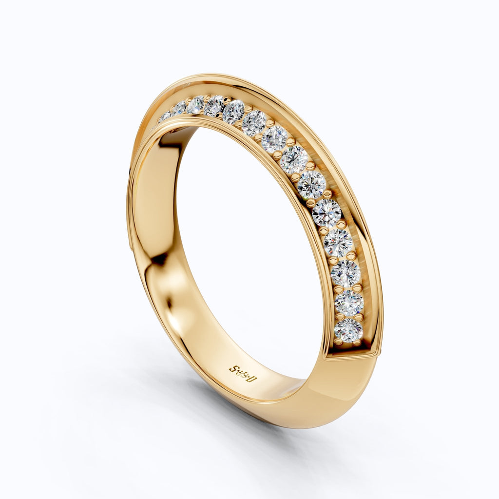 Knife Edge Half Eternity Wedding Band in 14k Solid Gold, 0.68 TCW Round Cut Lab Grown Diamonds, Anniversary Gift for Wife, Bridal Jewelry, Handmade Jewelry - Shoora Designs