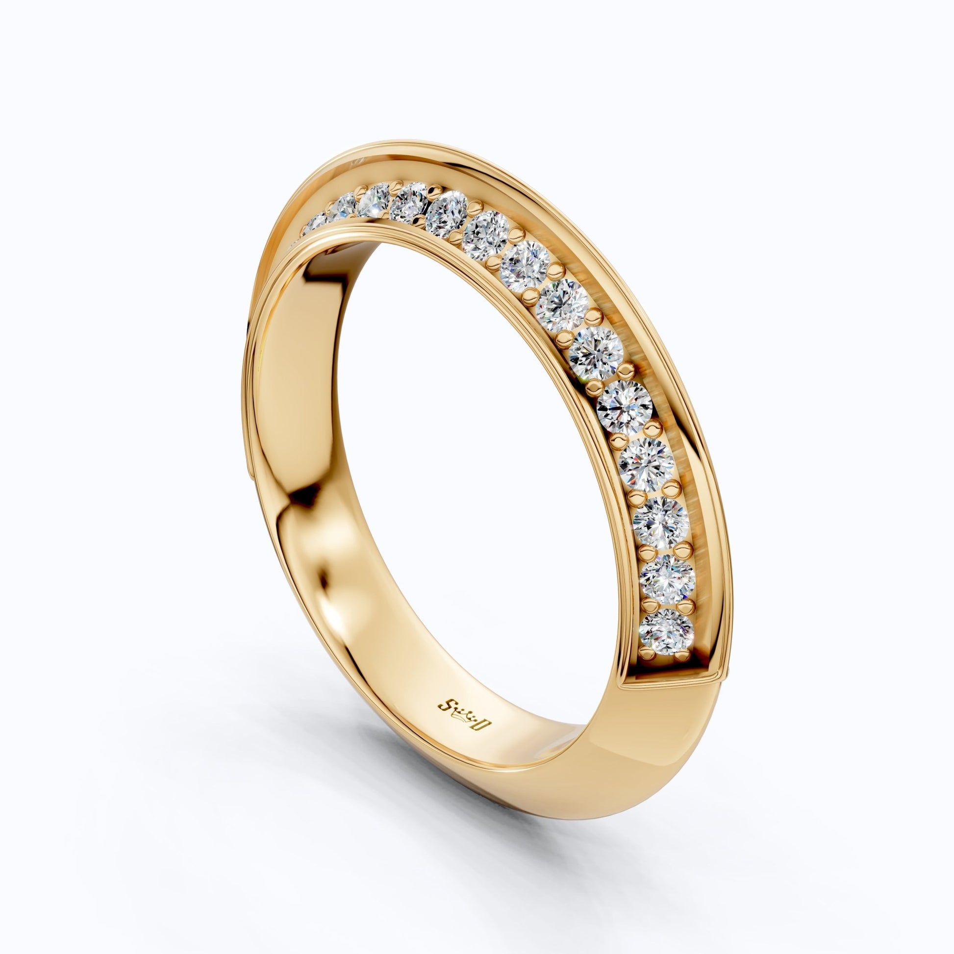 Knife Edge Half Eternity Wedding Band in 14k Solid Gold, 0.68 TCW Round Cut Lab Grown Diamonds, Anniversary Gift for Wife, Bridal Jewelry, Handmade Jewelry - Shoora Designs