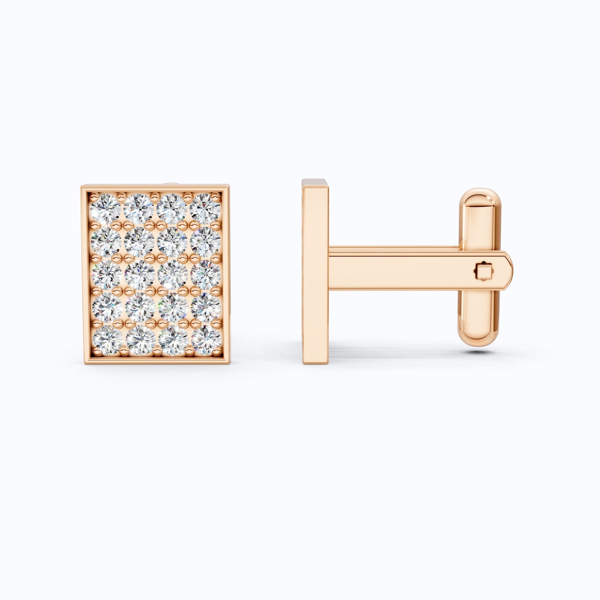 Lab Diamond Rectangular Cufflinks – 14K Rose Gold, Handmade Fine Jewelry, Wedding Gift for Groom - Shoora Designs
