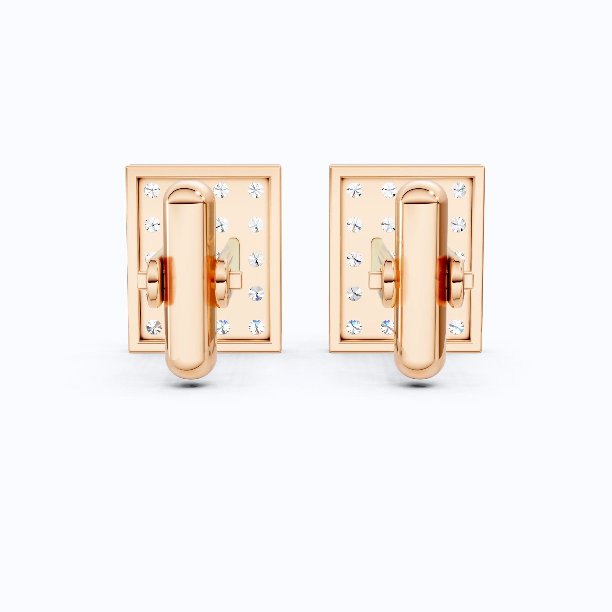Lab Diamond Rectangular Cufflinks – 14K Rose Gold, Handmade Fine Jewelry, Wedding Gift for Groom - Shoora Designs