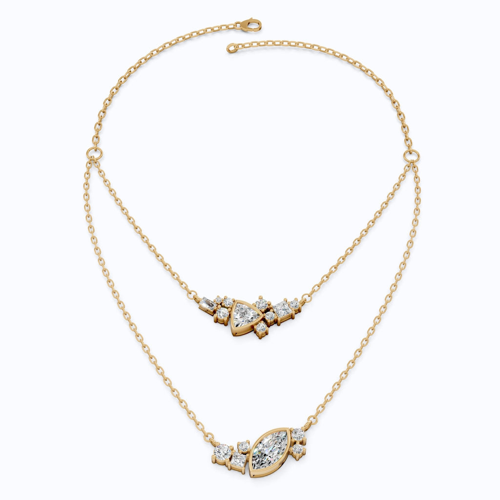 Layered Marquise & Trillion Cluster Wedding Necklace in Lab Diamond – 14k Solid Gold, Handmade Bridal Jewelry, Festival Jewelry - Shoora Designs