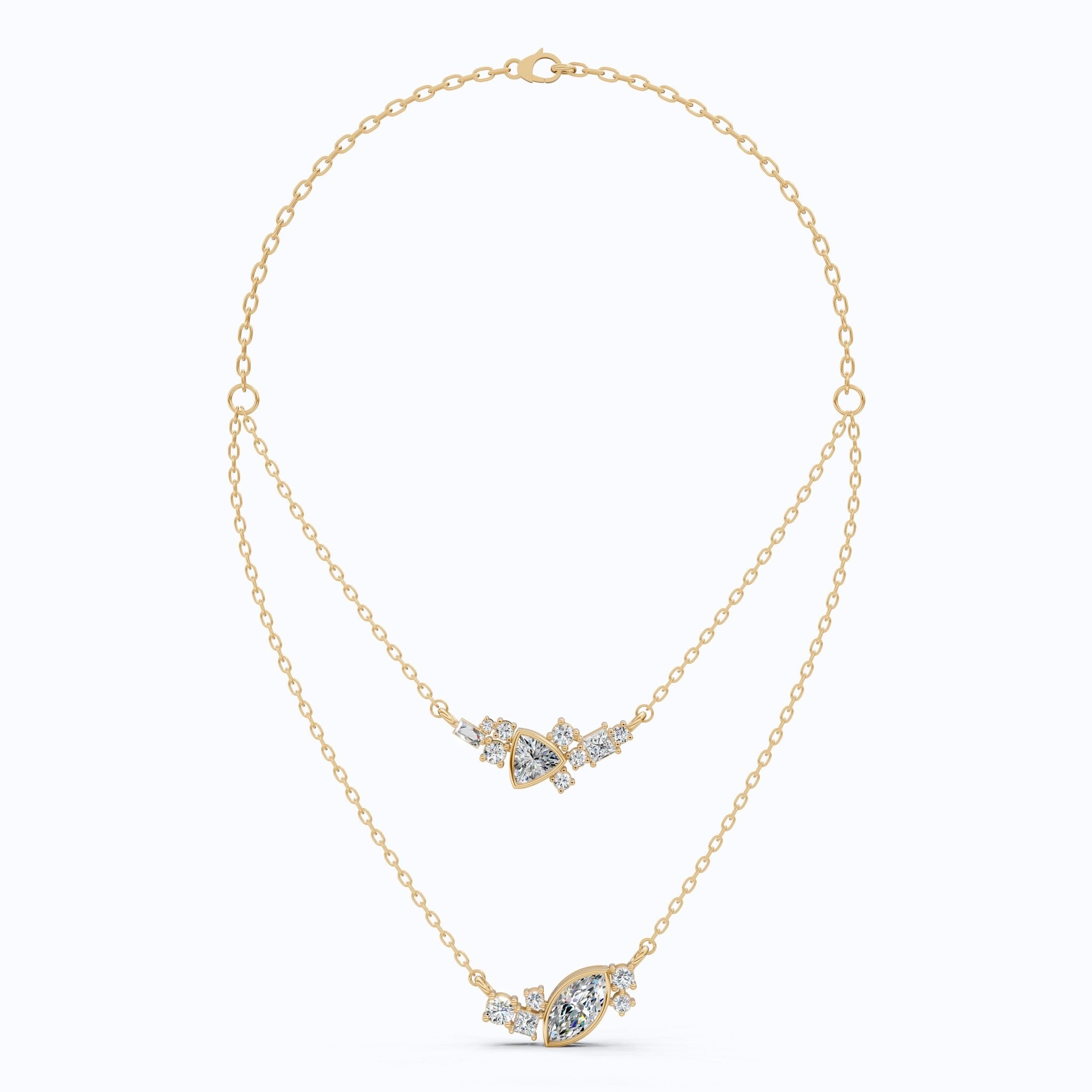 Layered Marquise & Trillion Cluster Wedding Necklace in Lab Diamond – 14k Solid Gold, Handmade Bridal Jewelry, Festival Jewelry - Shoora Designs