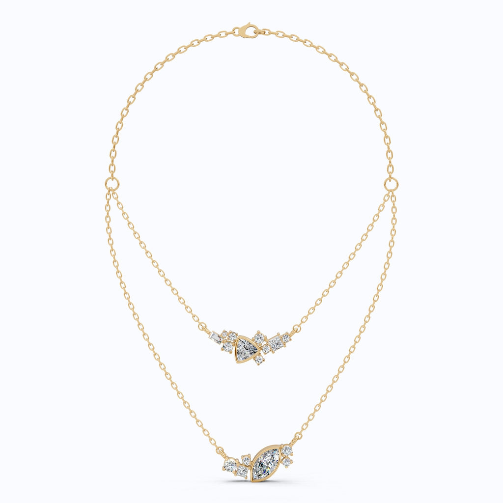 Layered Marquise & Trillion Cluster Wedding Necklace in Lab Diamond – 14k Solid Gold, Handmade Bridal Jewelry, Festival Jewelry - Shoora Designs