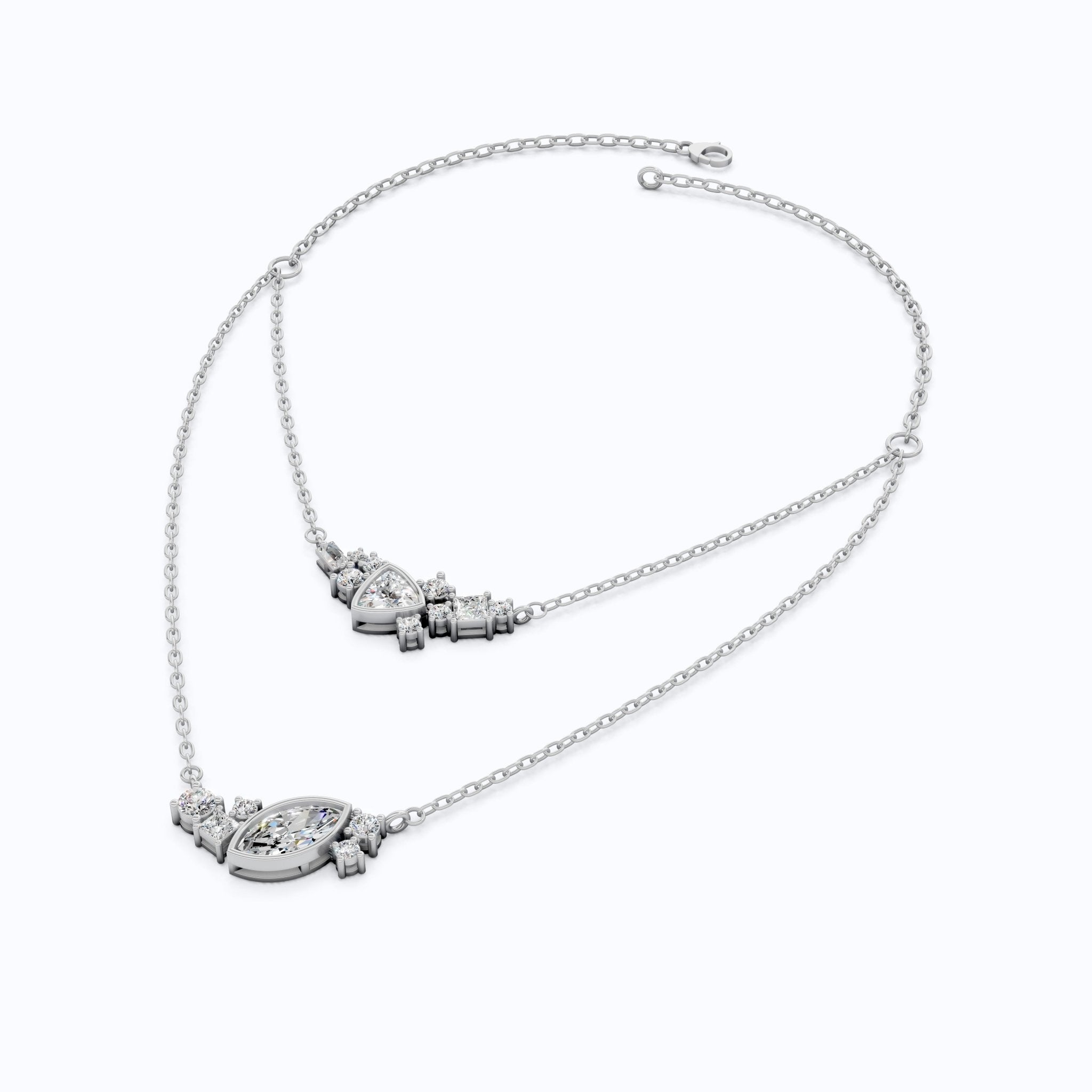 Layered Marquise & Trillion Cluster Wedding Necklace in Lab Diamond – 14k Solid Gold, Handmade Bridal Jewelry, Festival Jewelry - Shoora Designs