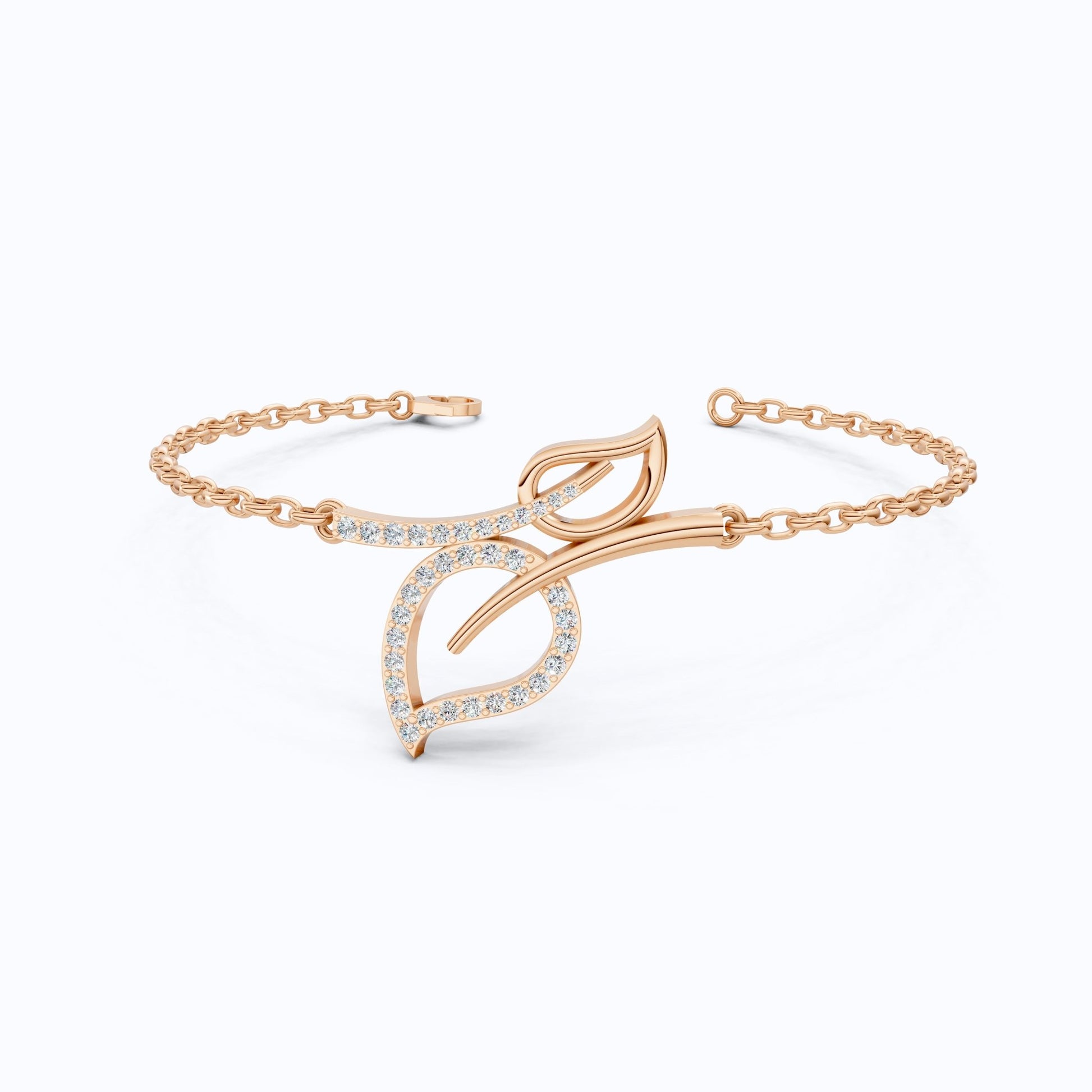 Leaf Vine Pavé Openwork Chain Wedding Bracelet in Lab Diamond – 14k Solid Gold, Gift for Her, Everyday Wear Bracelet - Shoora Designs