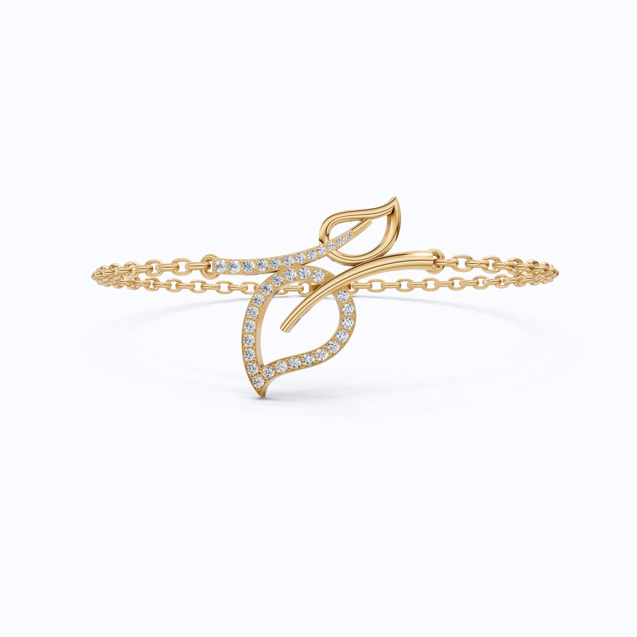 Leaf Vine Pavé Openwork Chain Wedding Bracelet in Lab Diamond – 14k Solid Gold, Gift for Her, Everyday Wear Bracelet - Shoora Designs