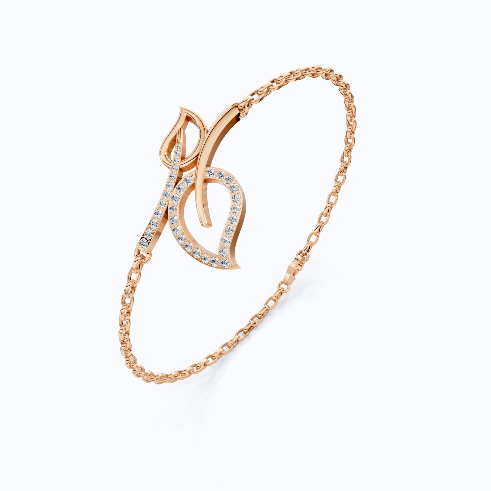Leaf Vine Pavé Openwork Chain Wedding Bracelet in Lab Diamond – 14k Solid Gold, Gift for Her, Everyday Wear Bracelet - Shoora Designs