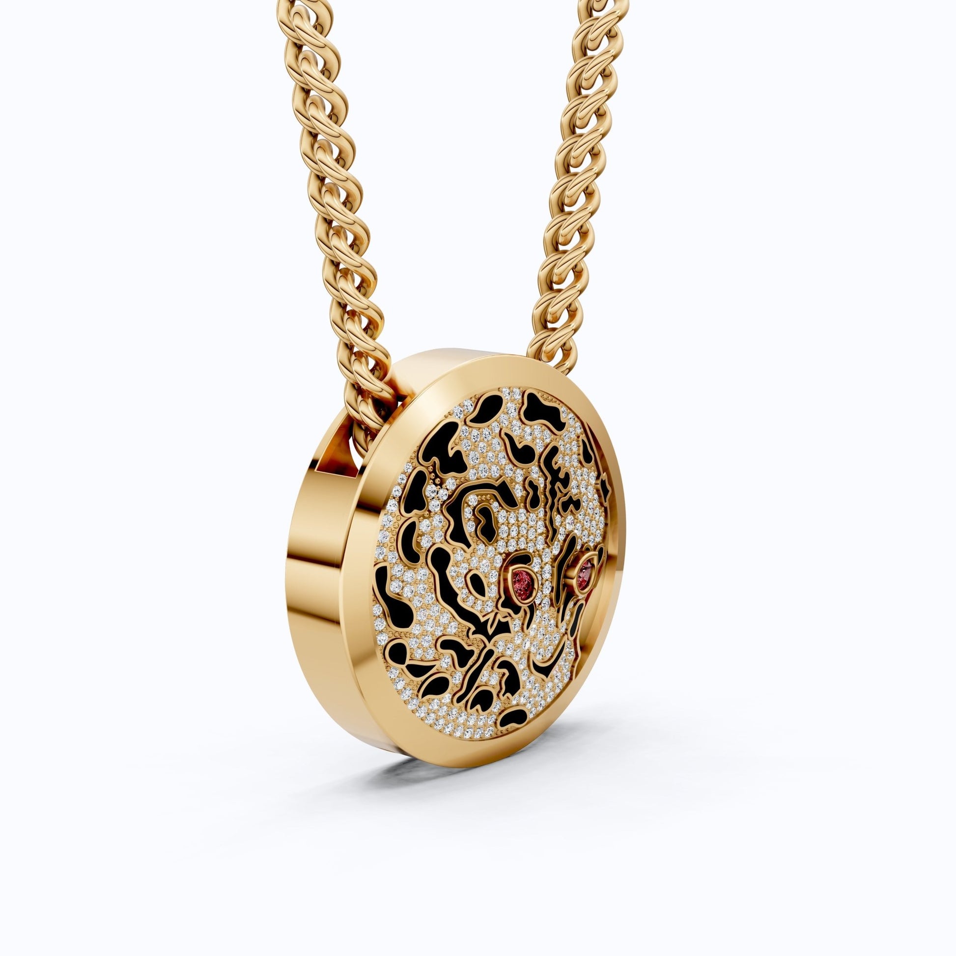 Leopard Pavé Medallion Hip Hop Pendant Necklace in Lab Grown Diamond – 14k Solid Gold, Everyday Gift for Him - Shoora Designs