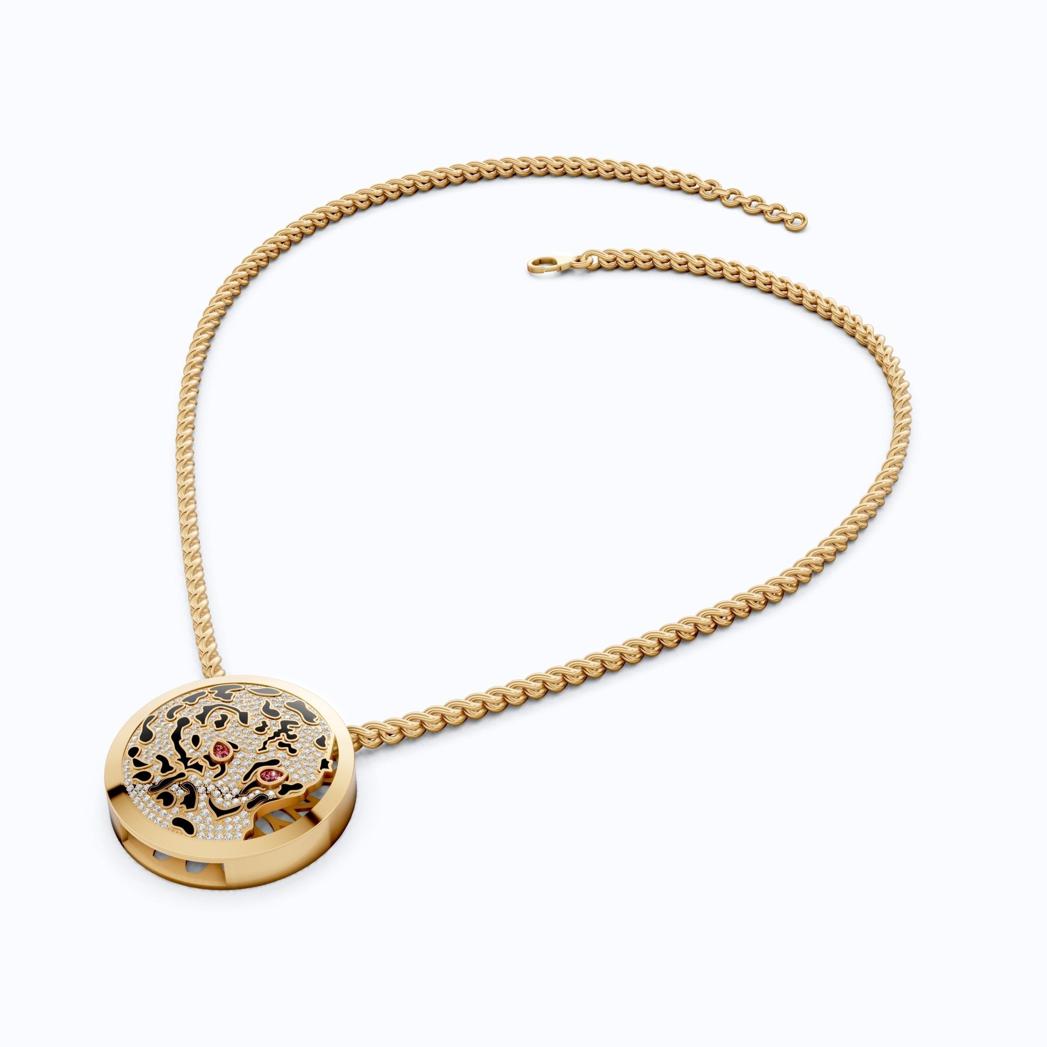 Leopard Pavé Medallion Hip Hop Pendant Necklace in Lab Grown Diamond – 14k Solid Gold, Everyday Gift for Him - Shoora Designs