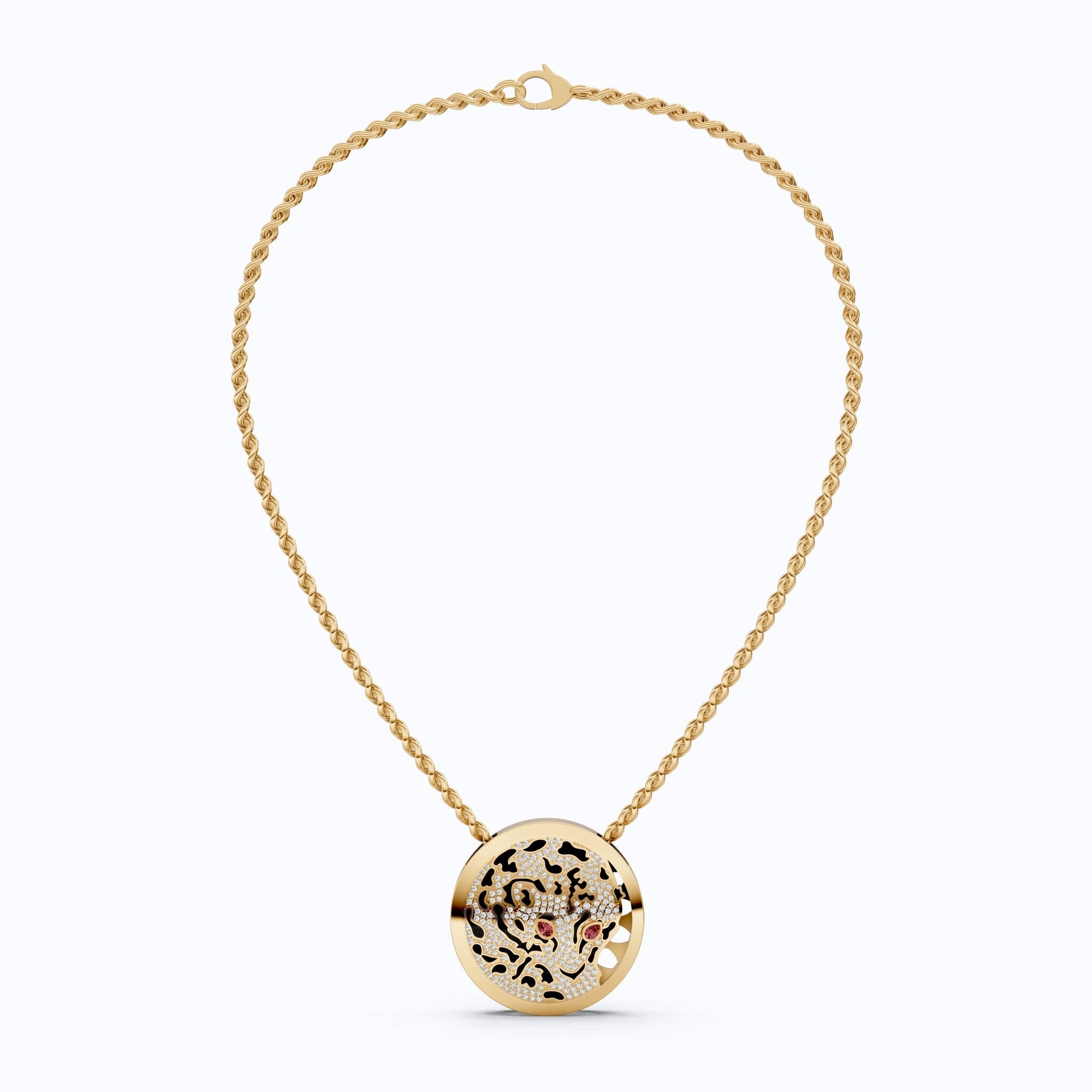 Leopard Pavé Medallion Hip Hop Pendant Necklace in Lab Grown Diamond – 14k Solid Gold, Everyday Gift for Him - Shoora Designs