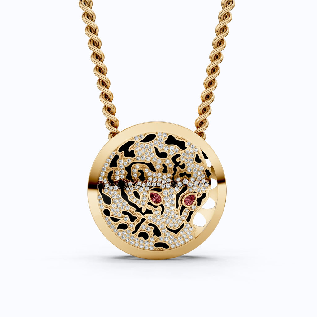 Leopard Pavé Medallion Hip Hop Pendant Necklace in Lab Grown Diamond – 14k Solid Gold, Everyday Gift for Him - Shoora Designs