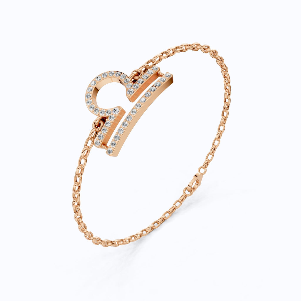 Libra Zodiac Sign Chain Bracelet in 14K Solid Gold, 0.42 TCW Round Cut Lab Created Diamonds, Dainty Chain, Gift for Her, Fashion Jewelry - Shoora Designs