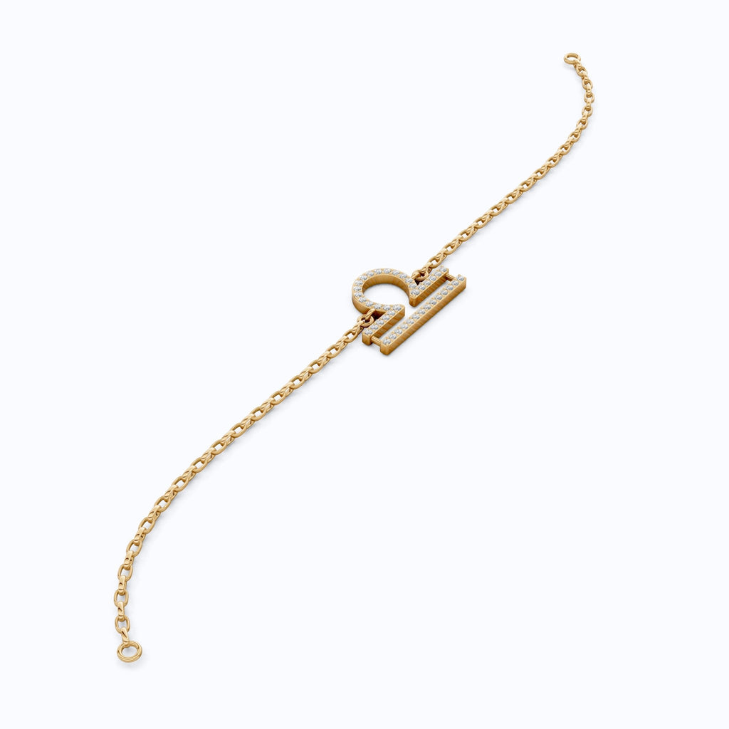 Libra Zodiac Sign Chain Bracelet in 14K Solid Gold, 0.42 TCW Round Cut Lab Created Diamonds, Dainty Chain, Gift for Her, Fashion Jewelry - Shoora Designs