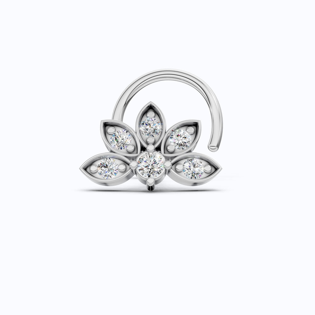 Lotus Petal Nose Pin in 14K Solid Gold, Lab Diamond Floral Cluster Pin, Trendy Ethnic Jewelry, Floral Piercing Jewelry For Women - Shoora Designs