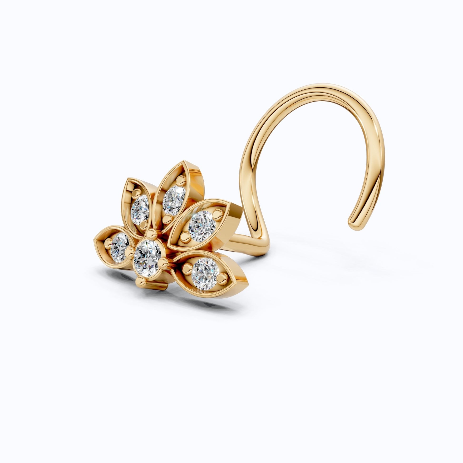 Lotus Petal Nose Pin in 14K Solid Gold, Lab Diamond Floral Cluster Pin, Trendy Ethnic Jewelry, Floral Piercing Jewelry For Women - Shoora Designs