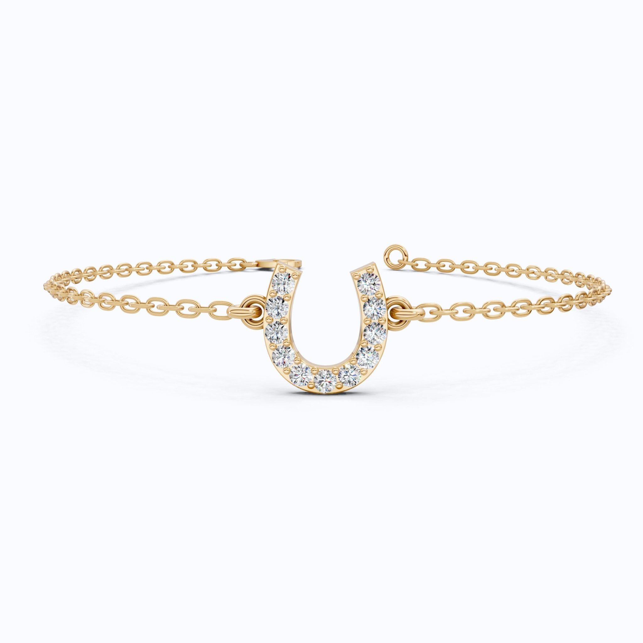 Lucky Horseshoe Dainty Chain Bracelet in Lab Diamond – 14K Solid Gold, Everyday Bracelet, Birthday Gift for Her, Good Luck Bracelet - Shoora Designs