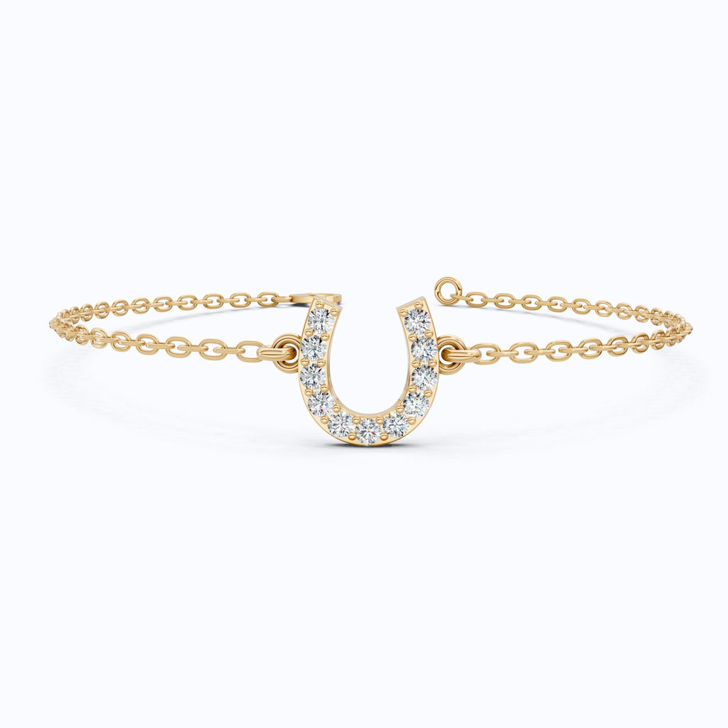 Lucky Horseshoe Dainty Chain Bracelet in Lab Diamond – 14K Solid Gold, Everyday Bracelet, Birthday Gift for Her, Good Luck Bracelet - Shoora Designs