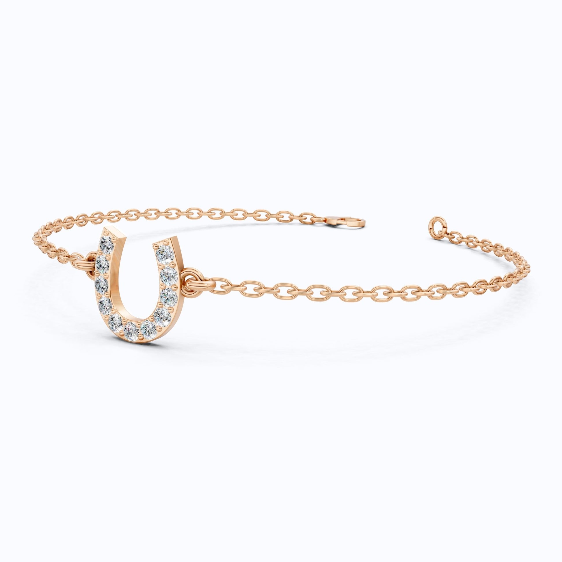 Lucky Horseshoe Dainty Chain Bracelet in Lab Diamond – 14K Solid Gold, Everyday Bracelet, Birthday Gift for Her, Good Luck Bracelet - Shoora Designs