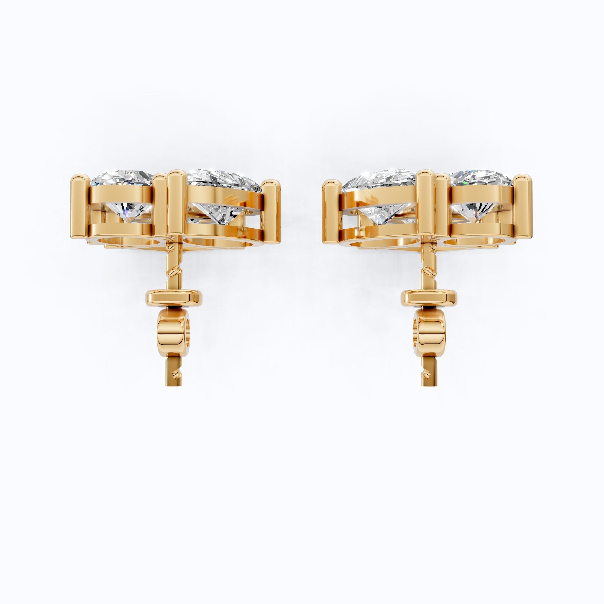 Luxe Three Stone Cluster Stud Earrings in 14K Solid Gold, 4.60 TCW Multi Cut Lab Created Diamonds, Wedding Gift for Her, Everyday Jewelry - Shoora Designs