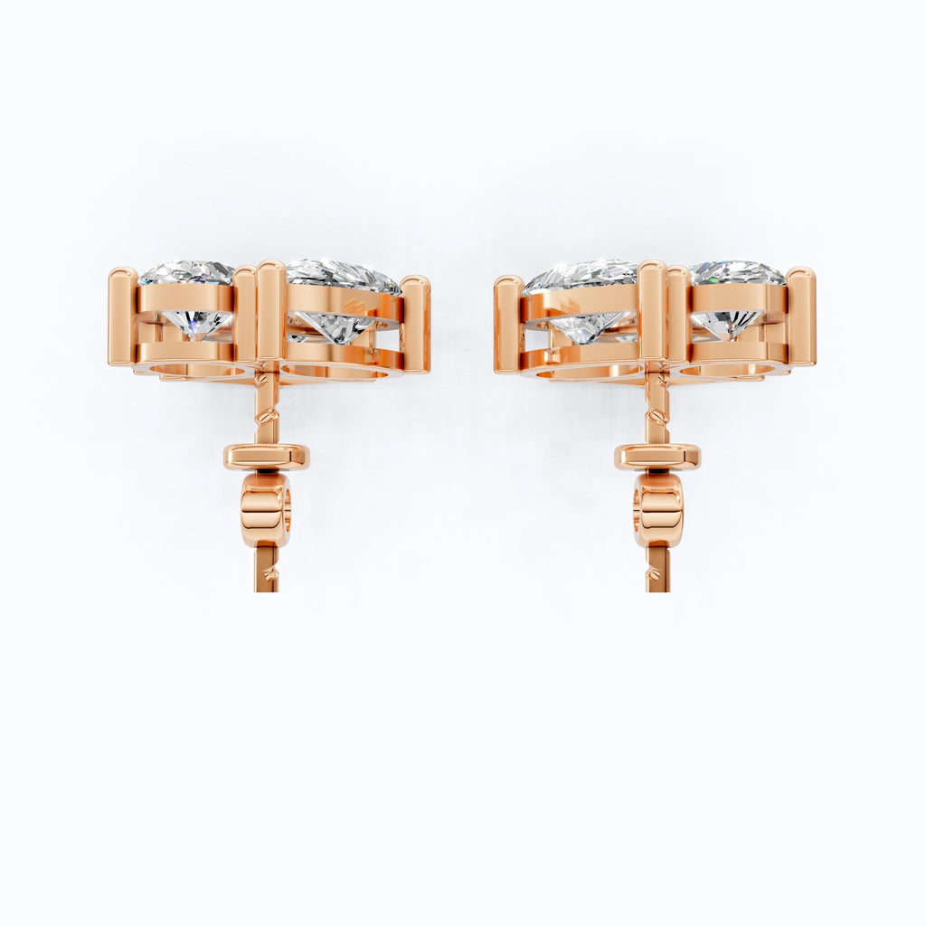 Luxe Three Stone Cluster Stud Earrings in 14K Solid Gold, 4.60 TCW Multi Cut Lab Created Diamonds, Wedding Gift for Her, Everyday Jewelry - Shoora Designs