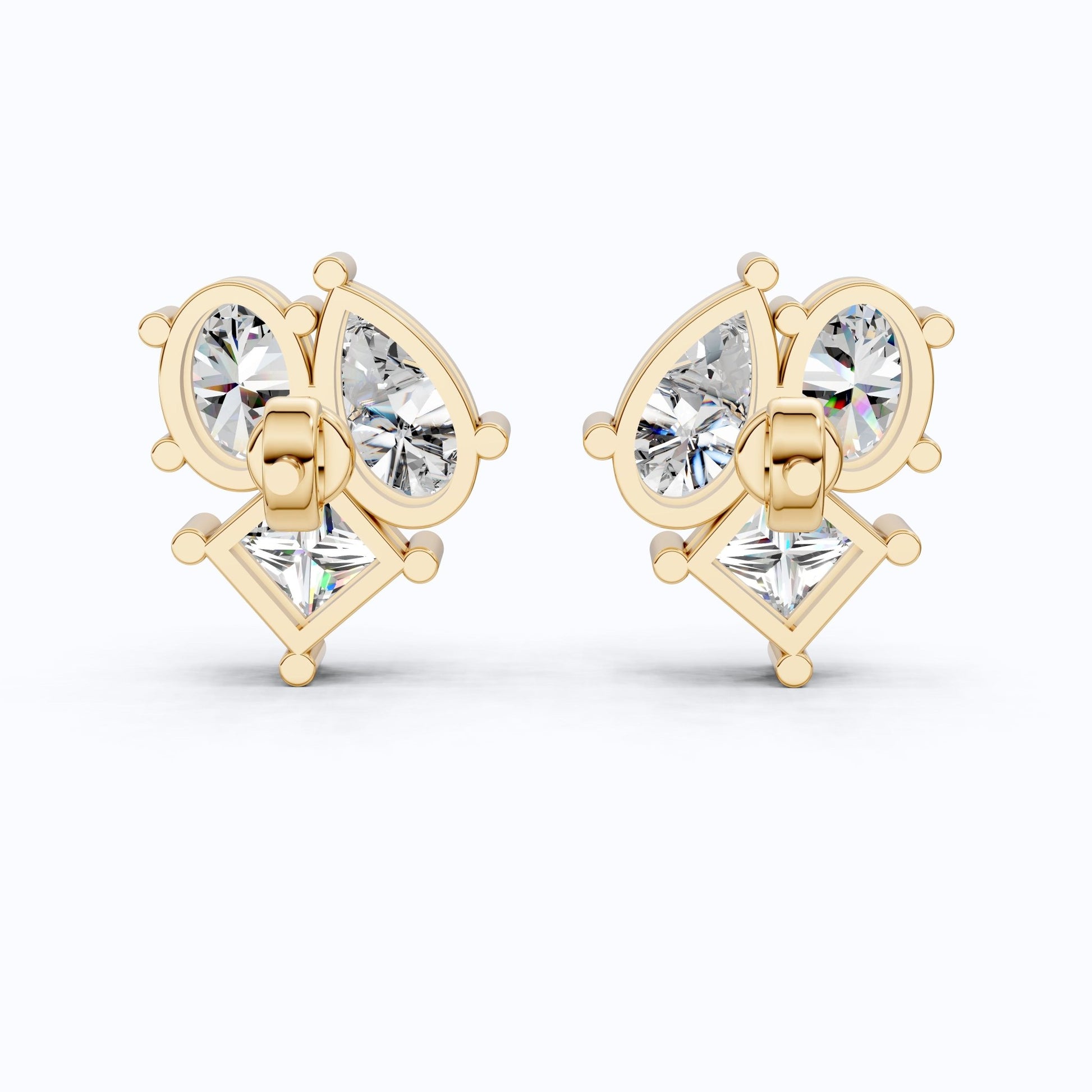 Luxe Three Stone Cluster Stud Earrings in 14K Solid Gold, 4.60 TCW Multi Cut Lab Created Diamonds, Wedding Gift for Her, Everyday Jewelry - Shoora Designs