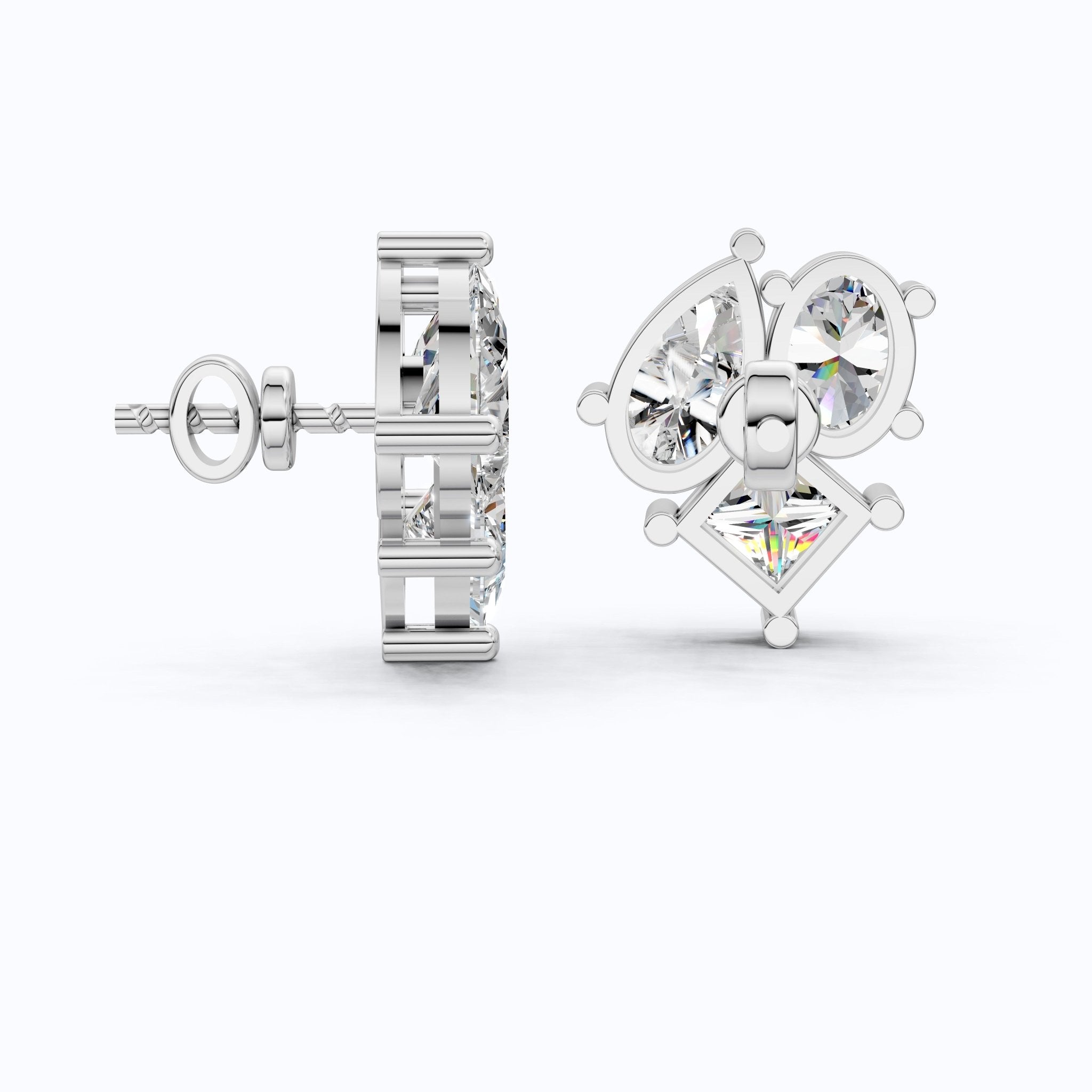 Luxe Three Stone Cluster Stud Earrings in 14K Solid Gold, 4.60 TCW Multi Cut Lab Created Diamonds, Wedding Gift for Her, Everyday Jewelry - Shoora Designs