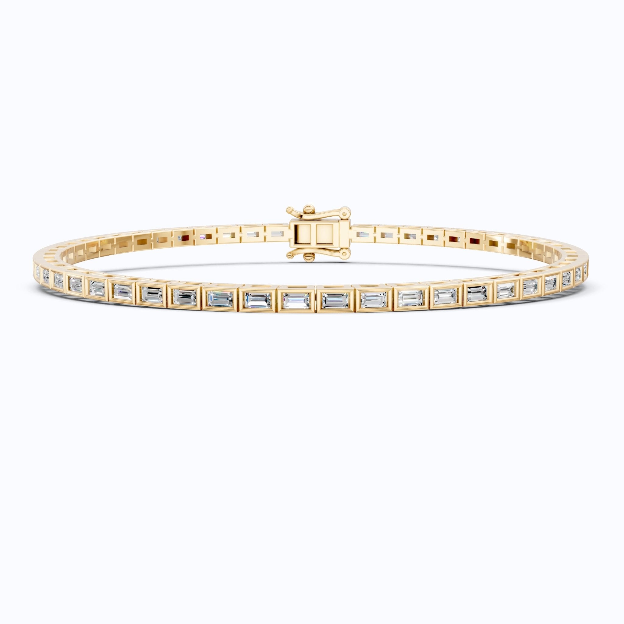 Luxury Bezel Set Tennis Bracelet in 14k Solid Gold, 2.55 TCW Baguette Cut Lab Grown Diamonds, Wedding Gift for Women, Handmade Jewellry - Shoora Designs