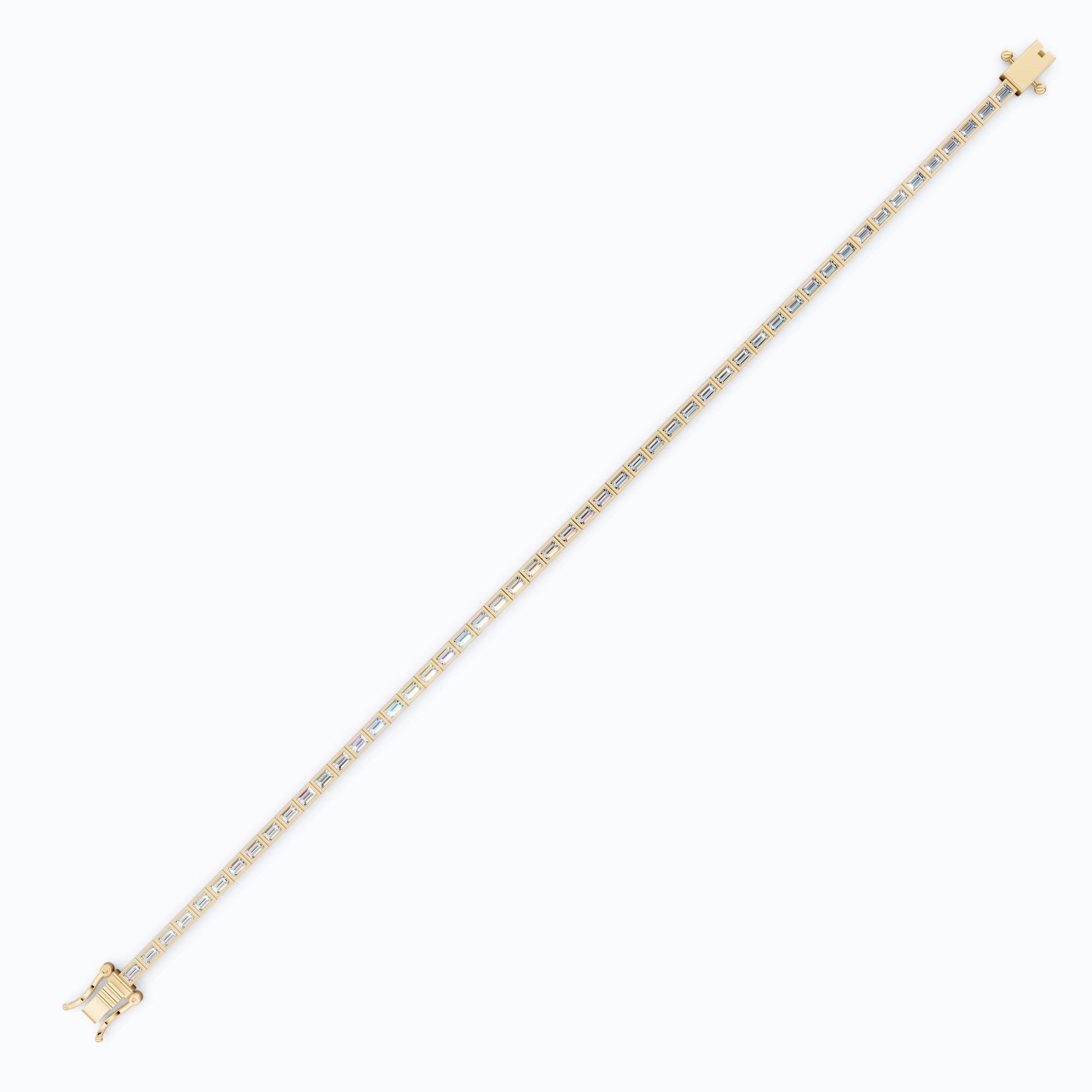 Luxury Bezel Set Tennis Bracelet in 14k Solid Gold, 2.55 TCW Baguette Cut Lab Grown Diamonds, Wedding Gift for Women, Handmade Jewellry - Shoora Designs
