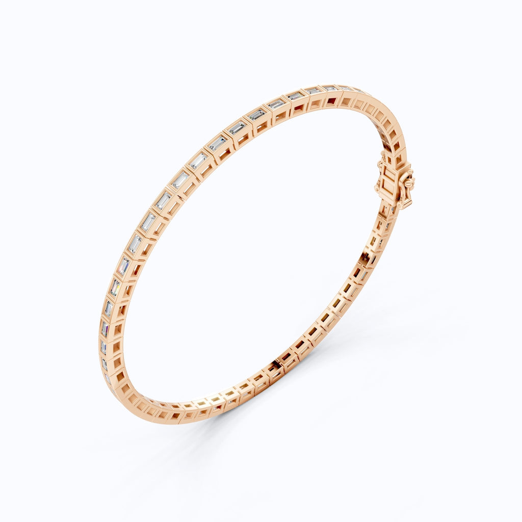 Luxury Bezel Set Tennis Bracelet in 14k Solid Gold, 2.55 TCW Baguette Cut Lab Grown Diamonds, Wedding Gift for Women, Handmade Jewellry - Shoora Designs