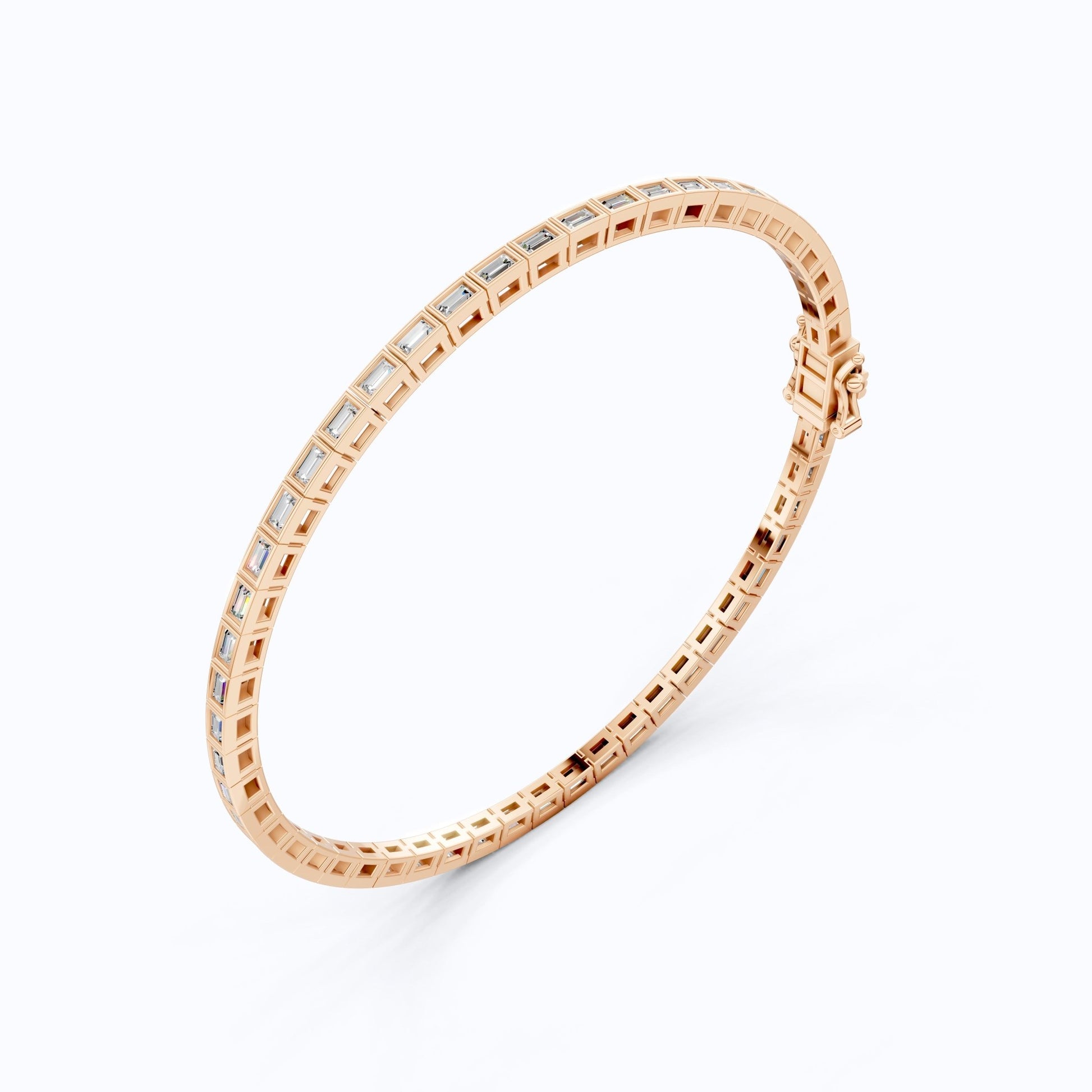 Luxury Bezel Set Tennis Bracelet in 14k Solid Gold, 2.55 TCW Baguette Cut Lab Grown Diamonds, Wedding Gift for Women, Handmade Jewellry - Shoora Designs