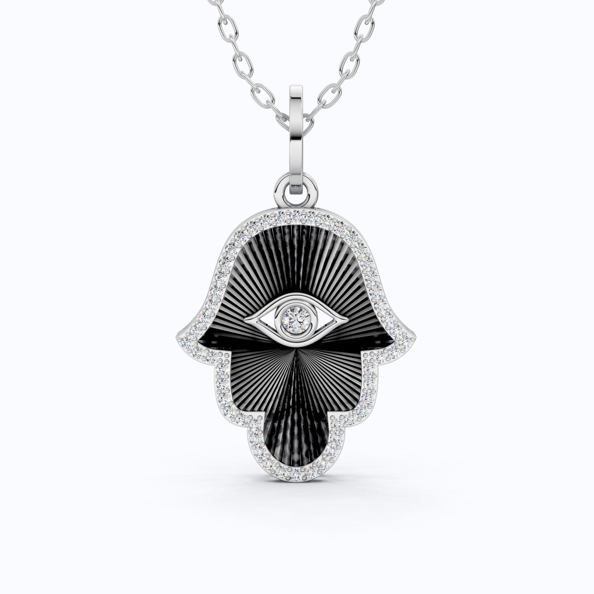 Luxury Hamsa Hand Evil Eye Medallion Pendant in Lab Grown Diamond - 14k Solid Gold, Unique Pendant For Women, Everyday Jewelry - Shoora Designs