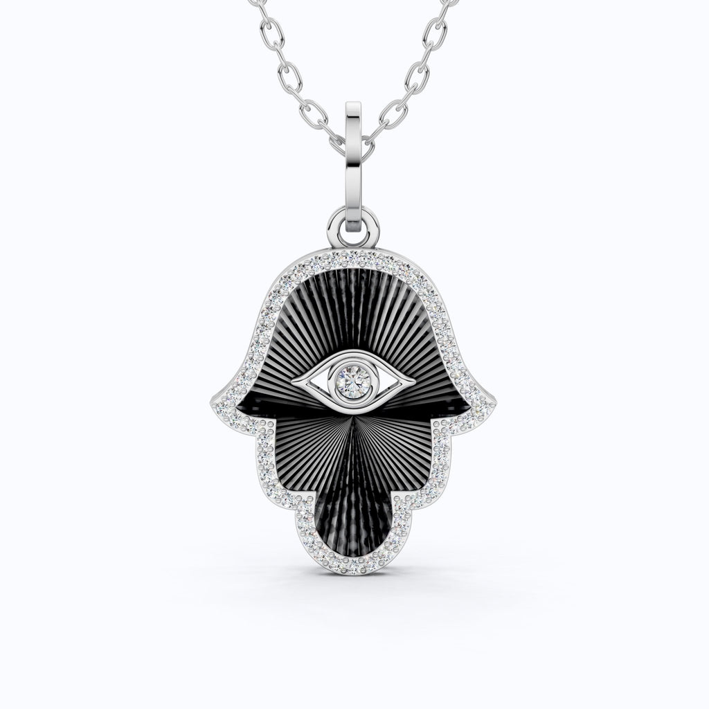 Luxury Hamsa Hand Evil Eye Medallion Pendant in Lab Grown Diamond - 14k Solid Gold, Unique Pendant For Women, Everyday Jewelry - Shoora Designs