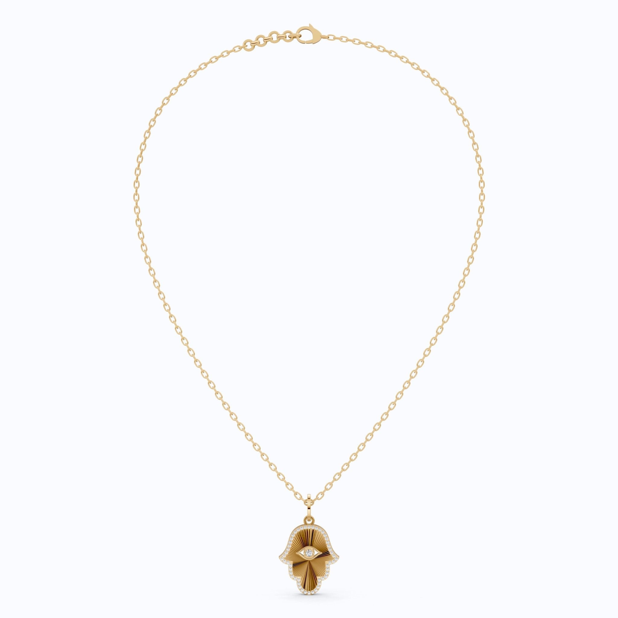 Luxury Hamsa Hand Evil Eye Medallion Pendant in Lab Grown Diamond - 14k Solid Gold, Unique Pendant For Women, Everyday Jewelry - Shoora Designs
