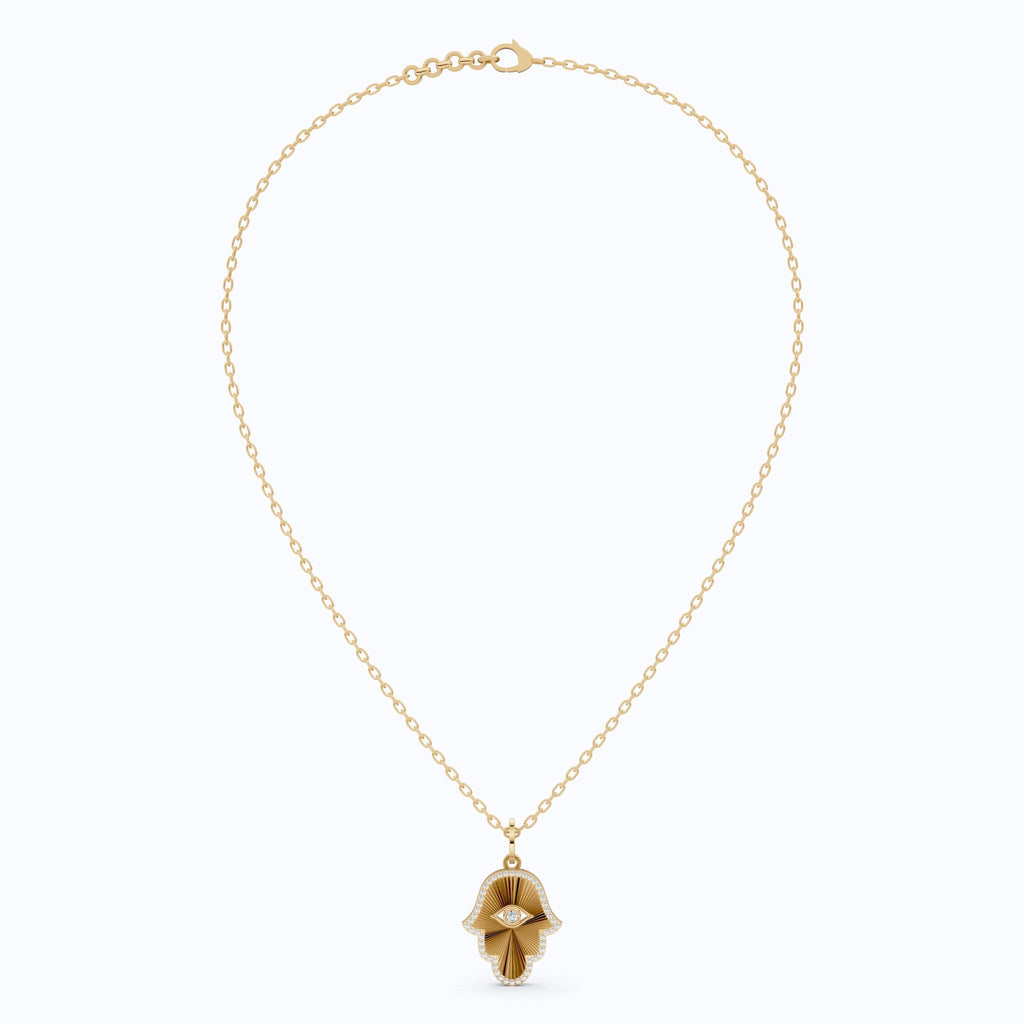 Luxury Hamsa Hand Evil Eye Medallion Pendant in Lab Grown Diamond - 14k Solid Gold, Unique Pendant For Women, Everyday Jewelry - Shoora Designs