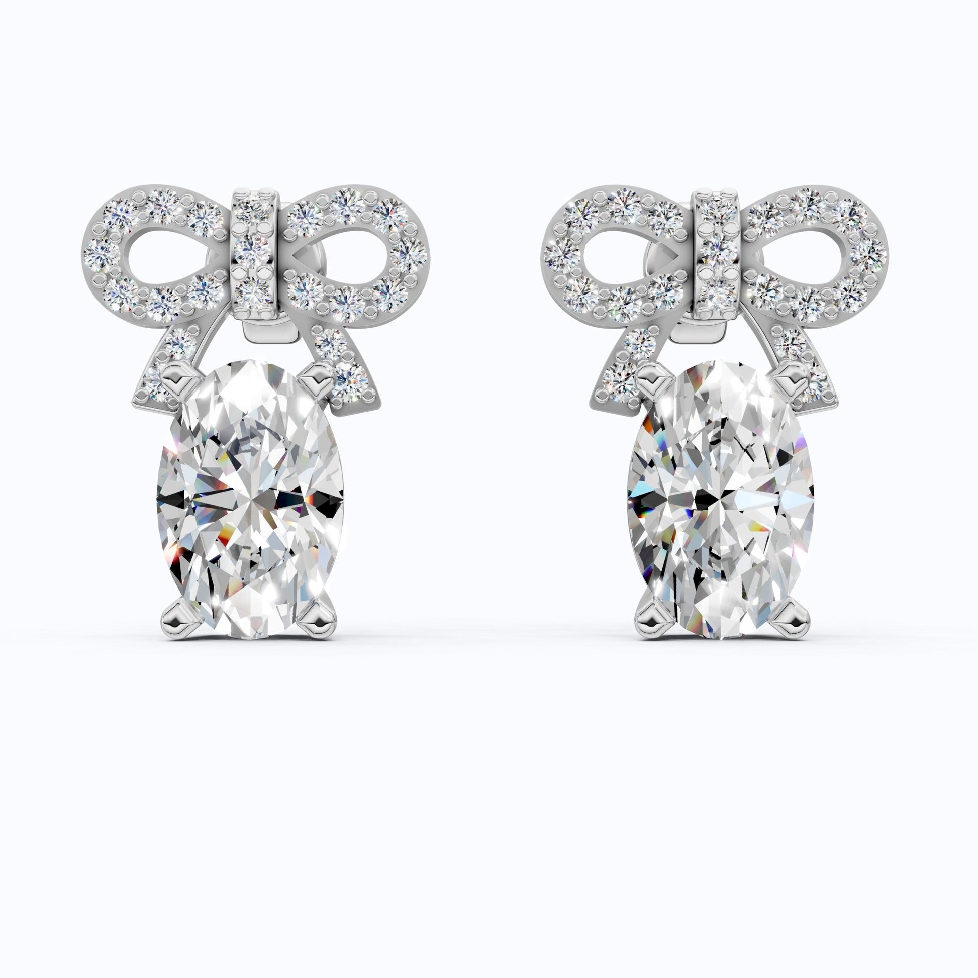 Luxury Ribbon Bow Pavé Oval Stud Earrings in Lab Grown Diamond - 14k Solid Gold, Handmade Jewelry for Women, Everyday Jewelry - Shoora Designs
