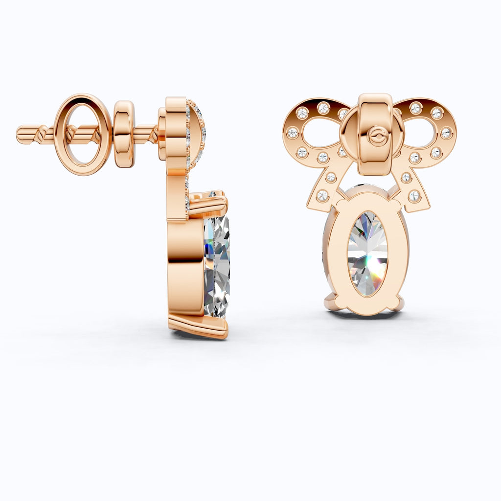 Luxury Ribbon Bow Pavé Oval Stud Earrings in Lab Grown Diamond - 14k Solid Gold, Handmade Jewelry for Women, Everyday Jewelry - Shoora Designs